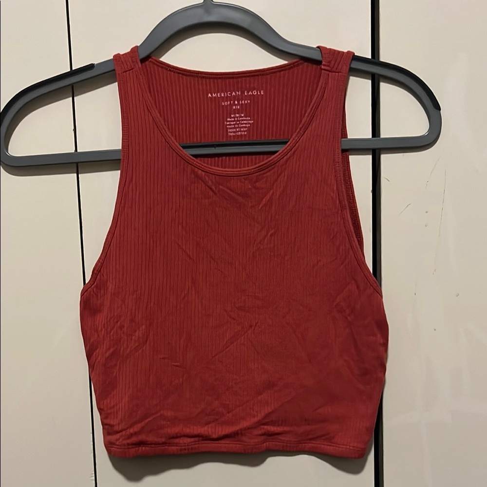 American Eagle Outfitters Red Ribbed Crop Top